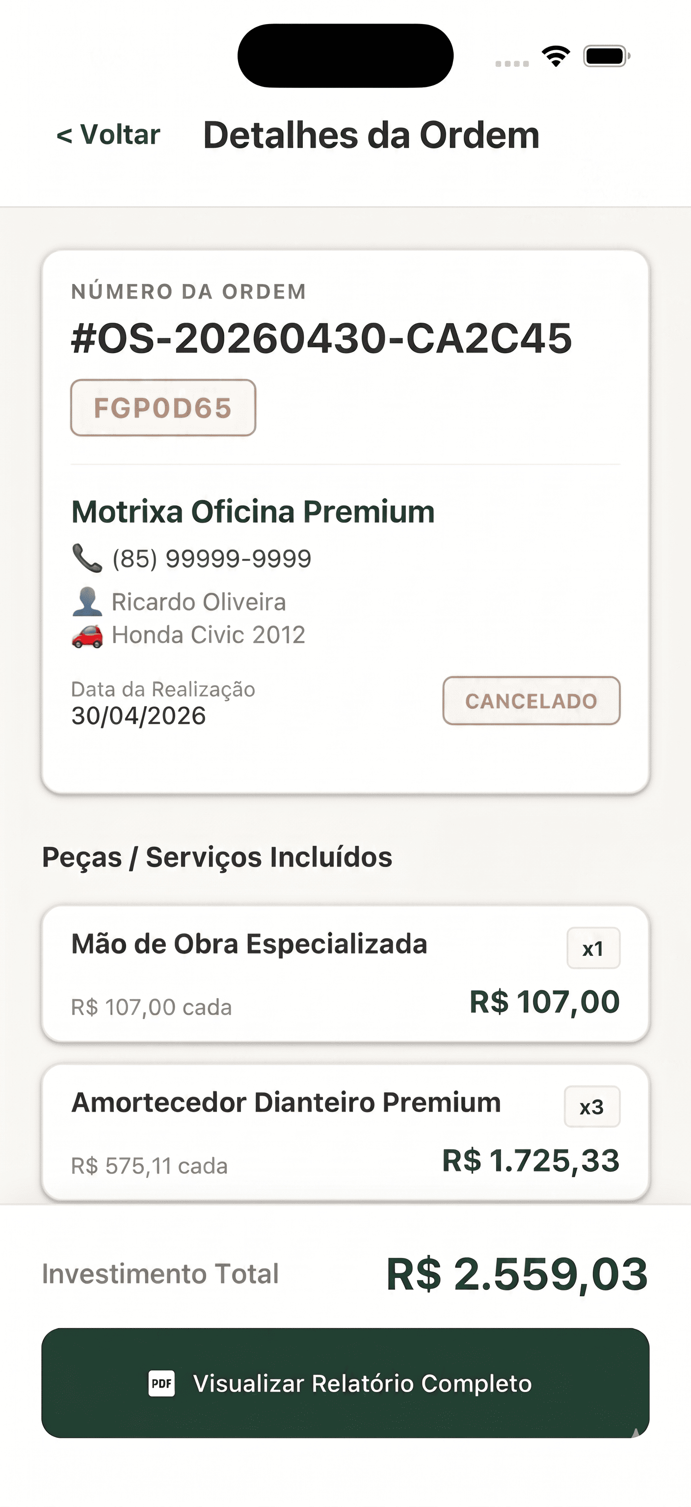 Aplicativo Moven para clientes de oficina mecânica